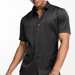 Skinny Satin Shirt in Black BRAND NEW